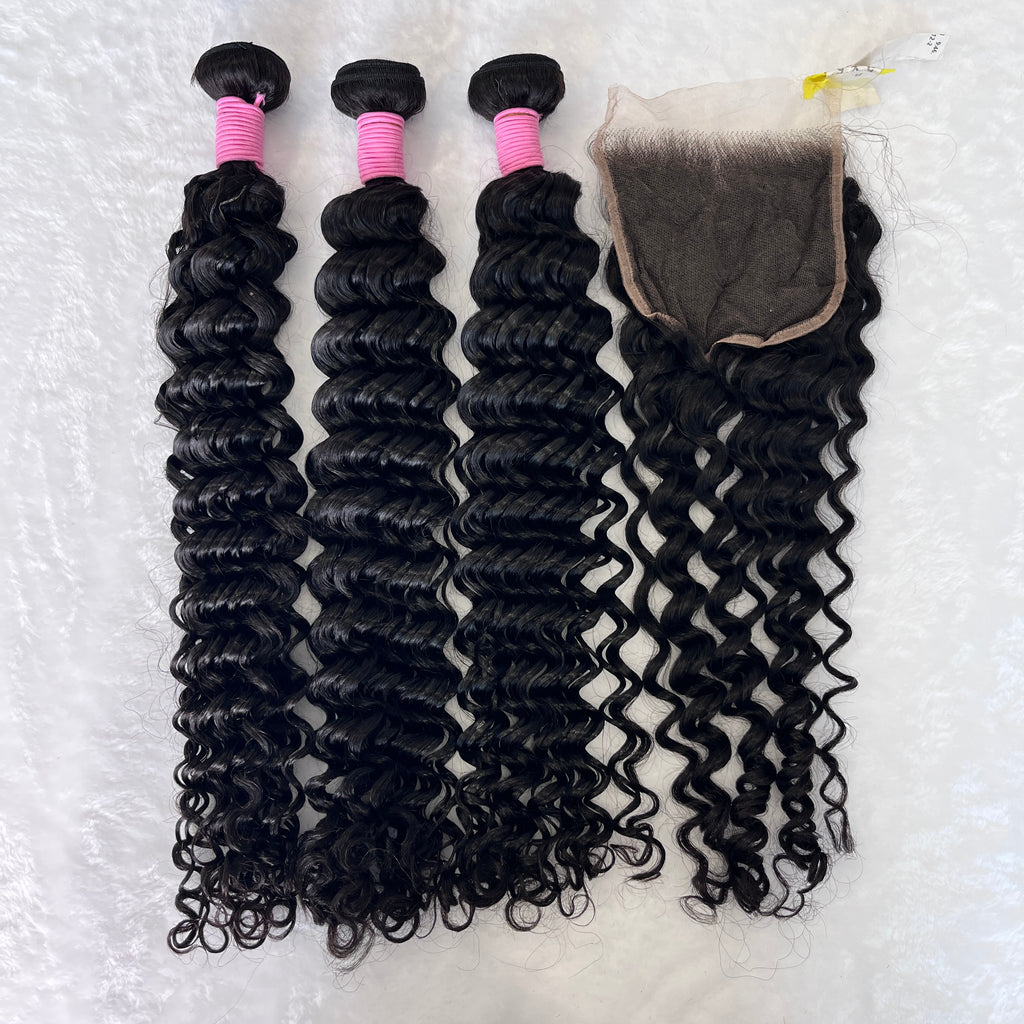 Deep Wave 3PCS Bundles & 1PC Closure or Frontal – 5x5, 13x4 & 13x6 | 100% Human Hair | Transparent Lace Wig | Boruihair