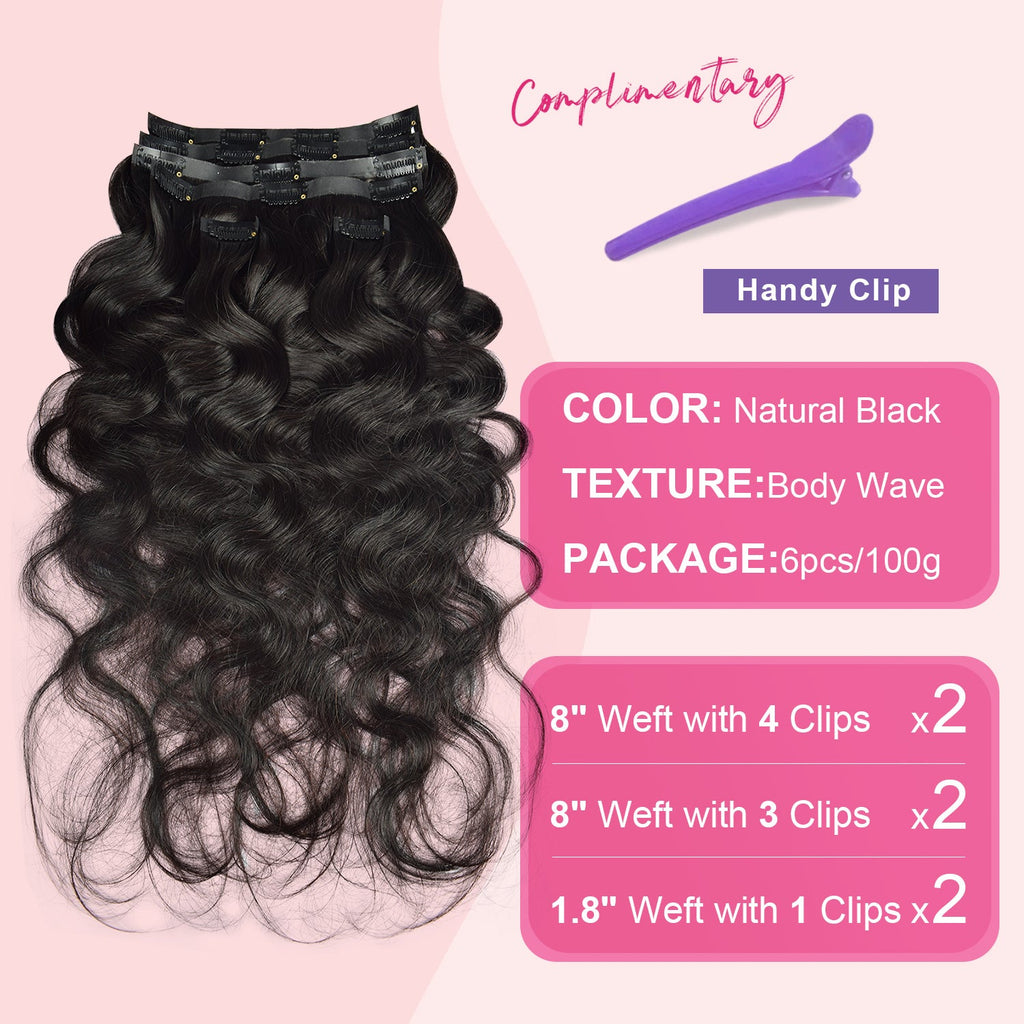 #1B 6Pcs Body Wave | PU Seamless Clip ins | Extensions Real Human Hair | boruihair
