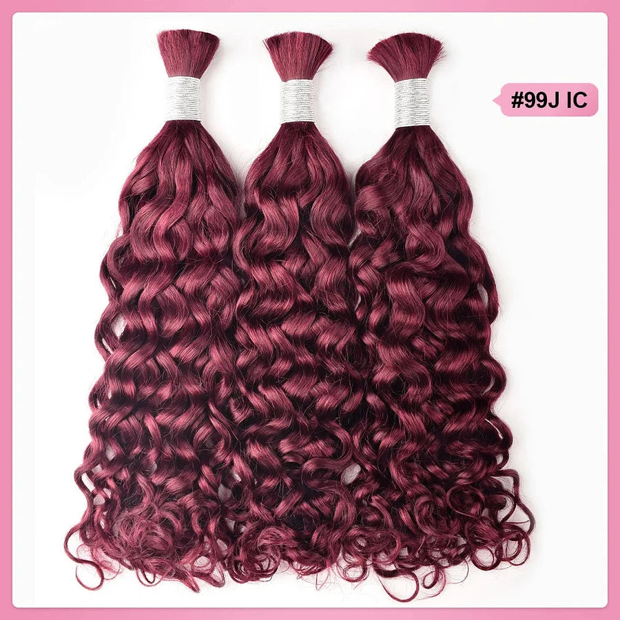 #99J Burgundy Hot Braids Bulk Human Hair Italian Curly BORUIHAIR