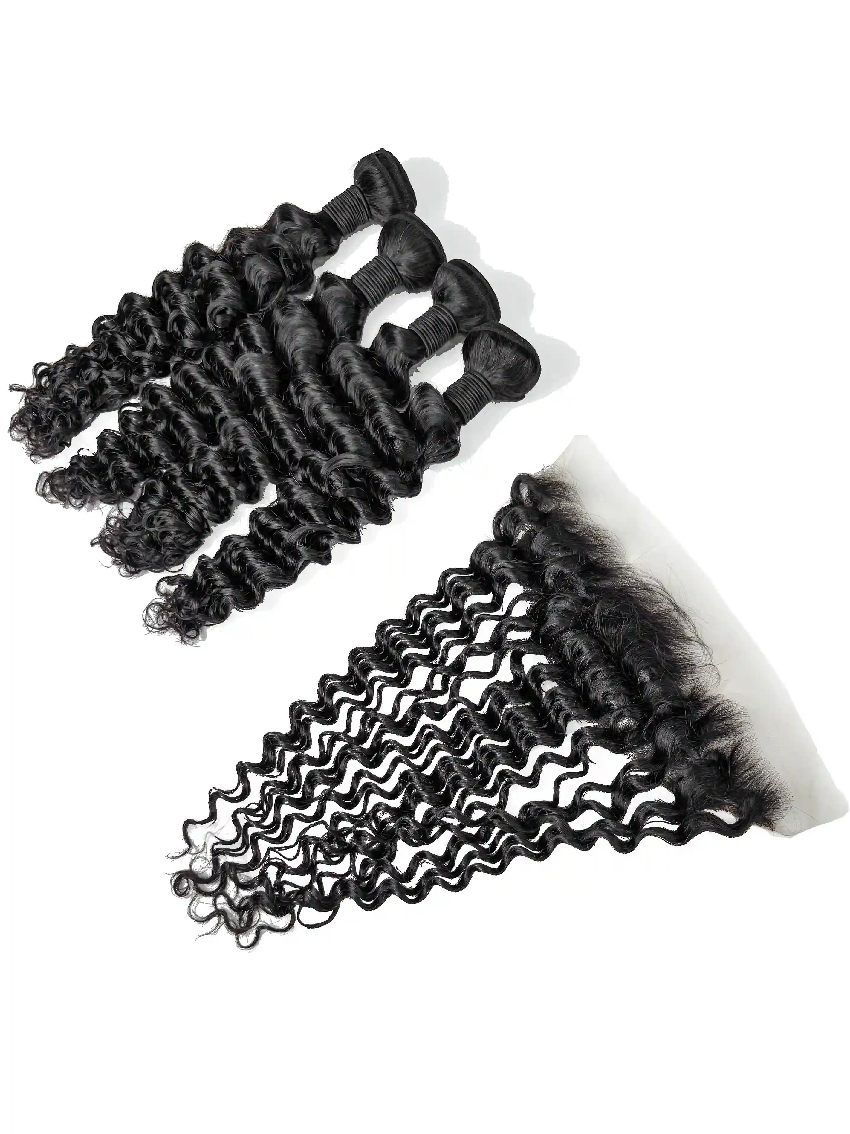 Deep Wave 4PCS Bundles & 1PC 13x4 Lace Frontal | Transparent & HD Lace | 100% Human Hair | Top Virgin Hair