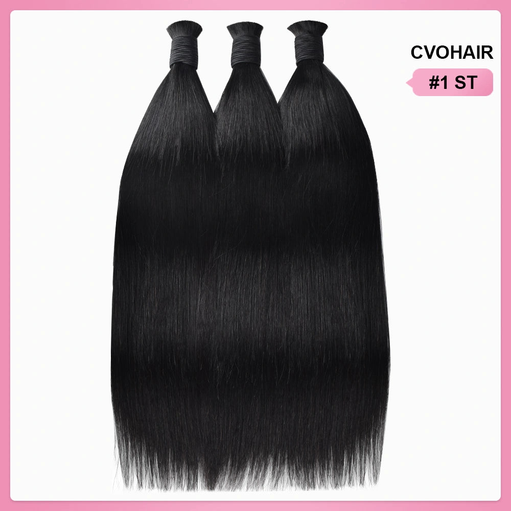 #1 Jet Black Straight Hair Bulk | Boho Braids | No Weft | 100% Human Hair | BORUIHAIR