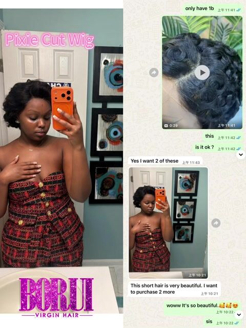 Short Layered Pixie Cut Curly Wigs Transparent 13*4 Full Frontal Lace Color Wig | 100% Human Hair | Boruihair