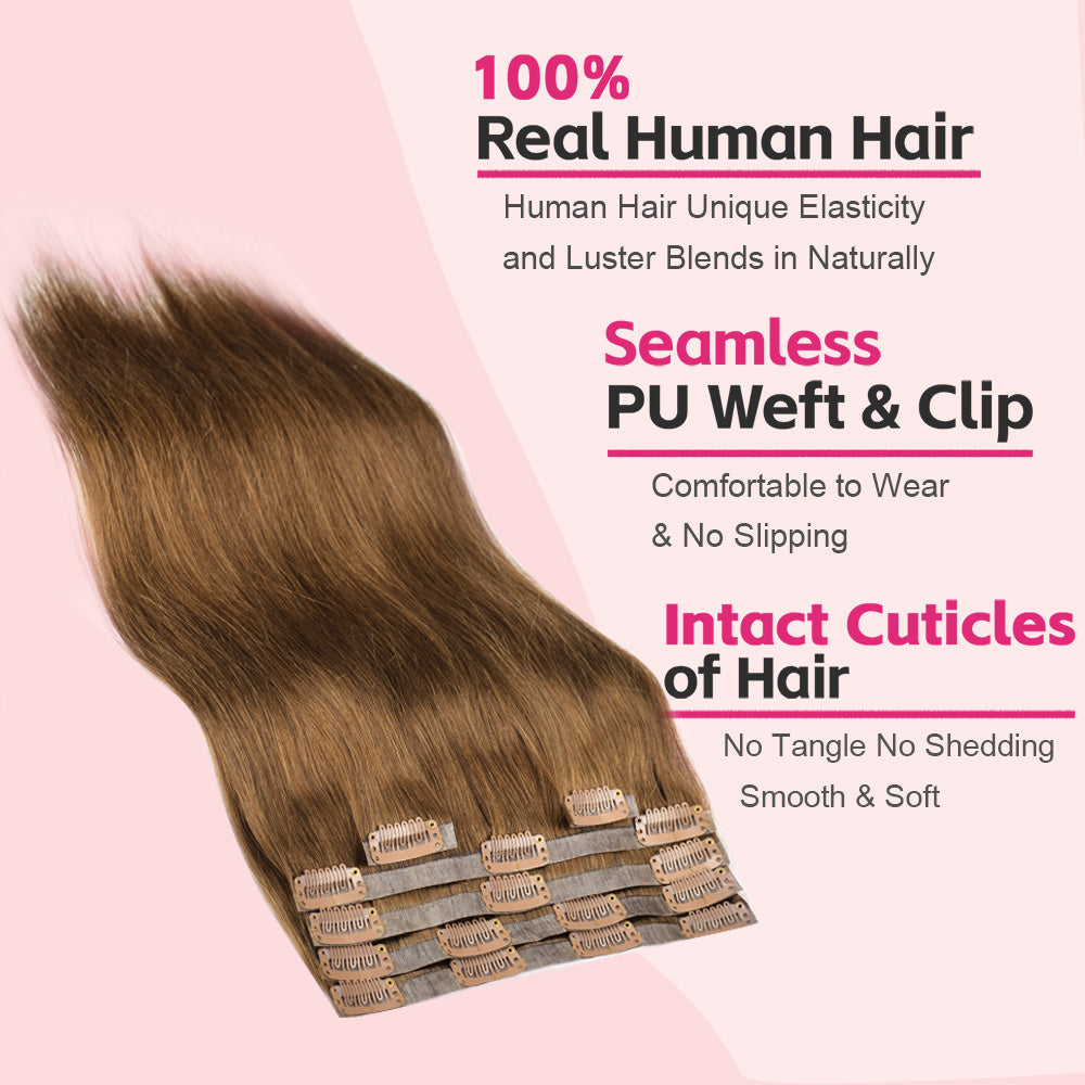 #4 Straight |6Pcs 100g | PU Seamless Clip ins Hair | 100% Human Hair | boruihair