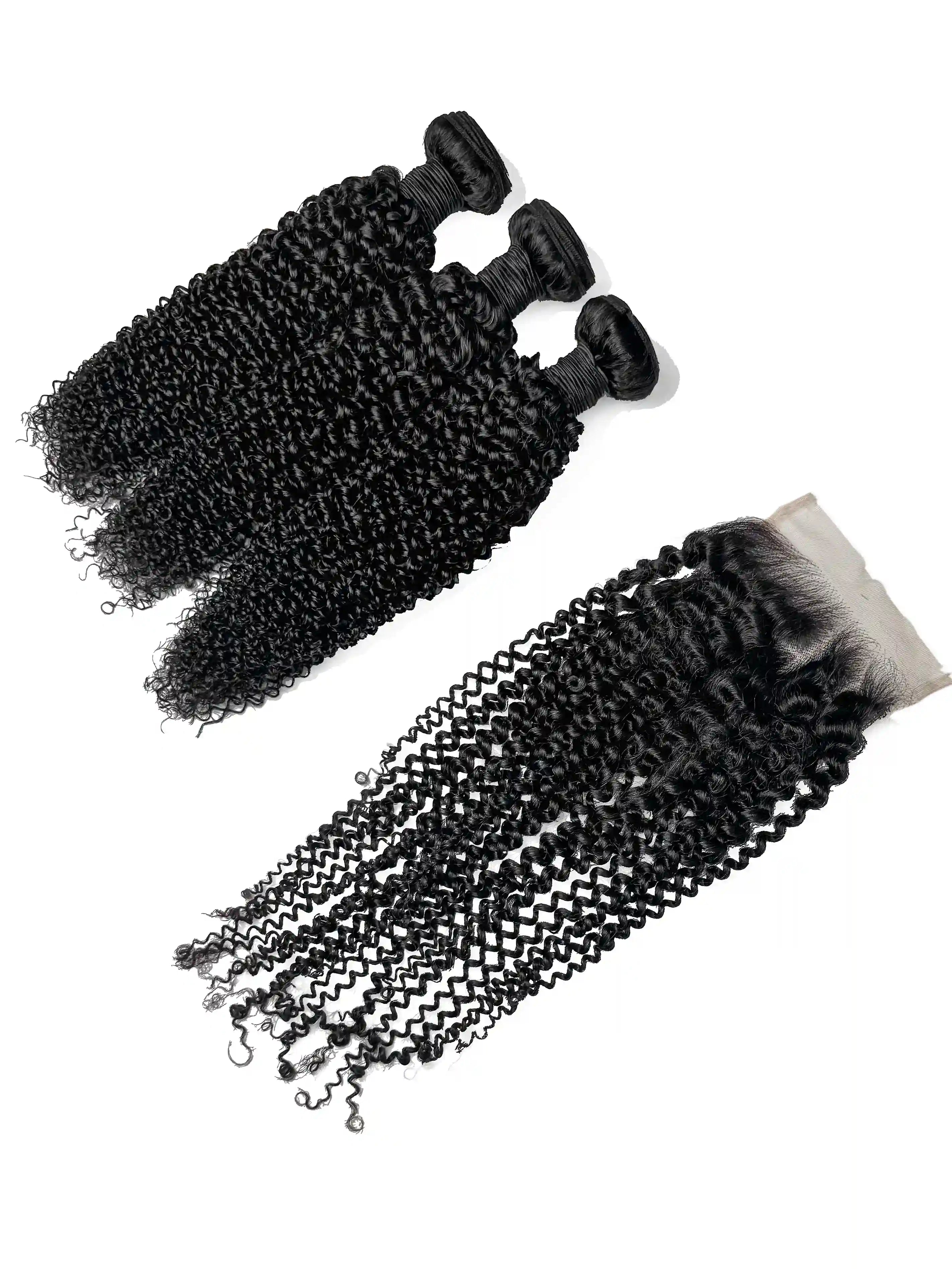 Kinky Curly 3PCS Bundles & 1PC 5x5 Lace Closure | Transparent & HD Lace | 100% Human Hair | Top Virgin Hair