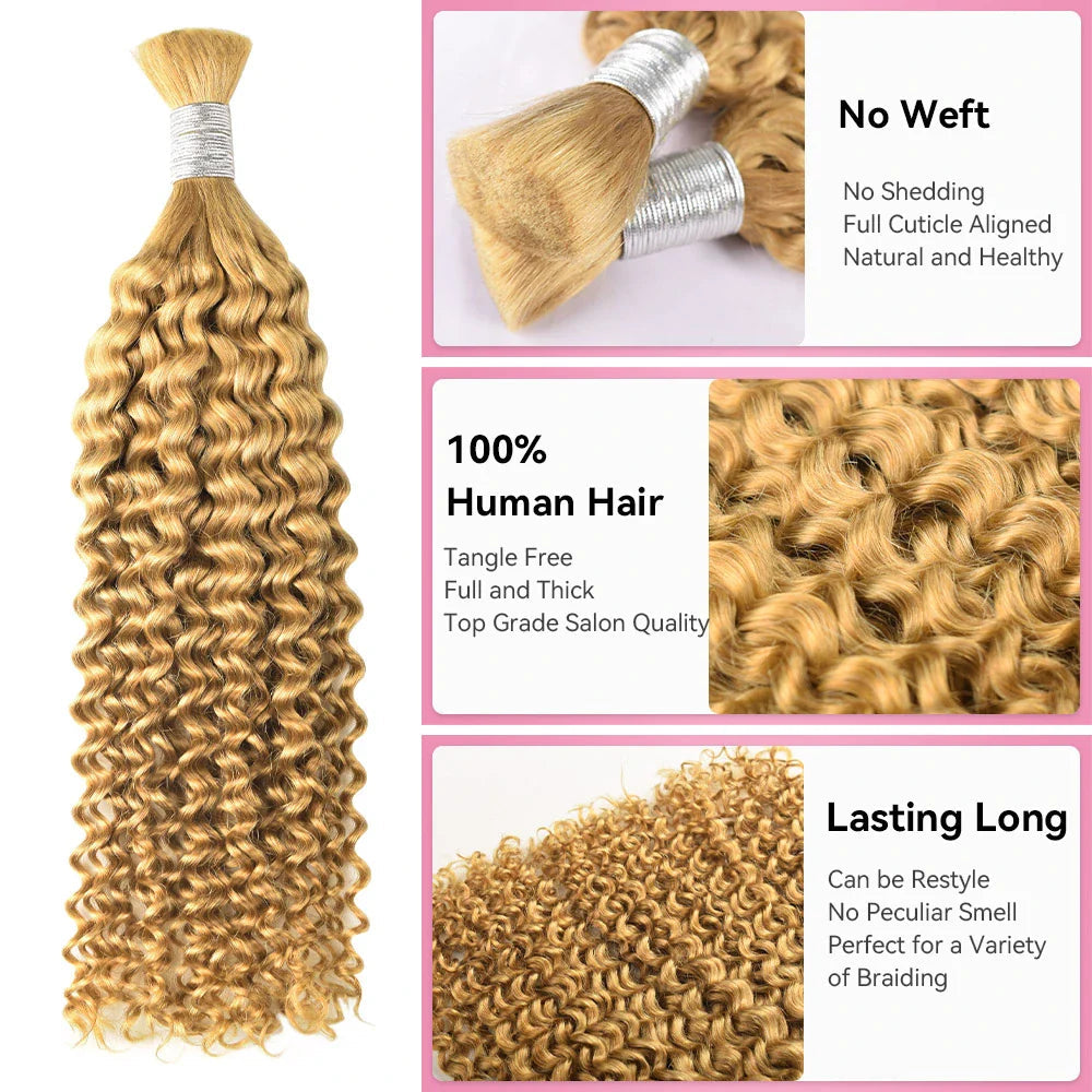 #27 Honey Blonde Deep Curly Hot Braids Bulk Human Hair BORUIHAIR