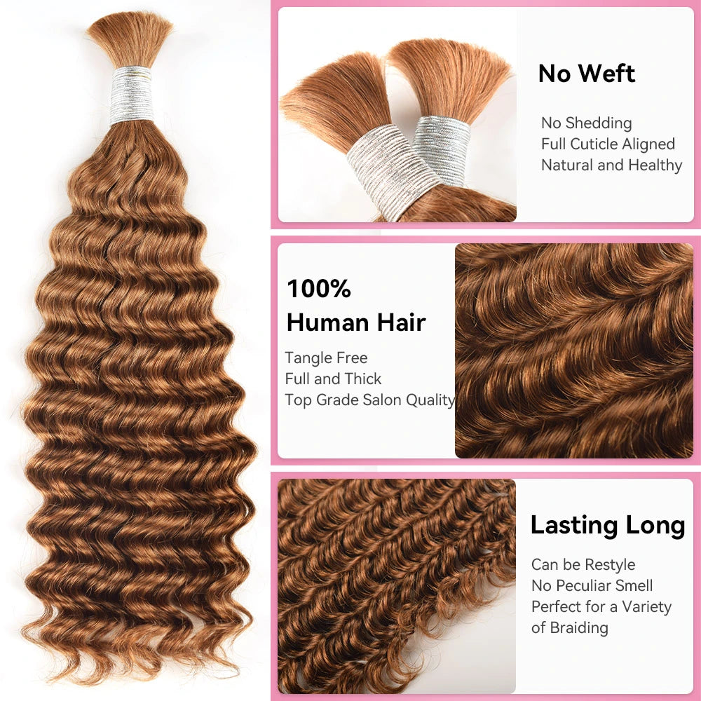 #30 Brown Deep Wave Hair Bulk | Boho Braids | 100% Human Hair | BORUIHAIR