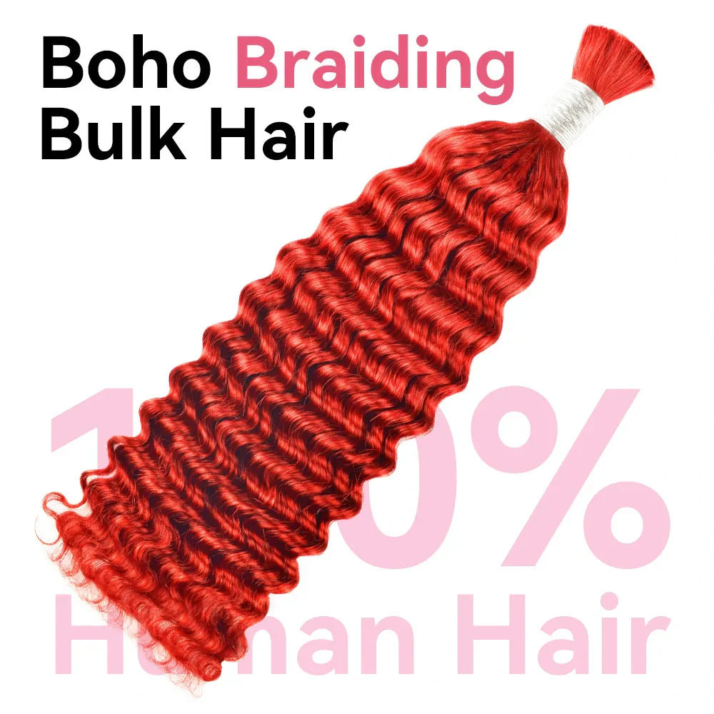 #Red Deep Wave Hair Bulk | Bohemian | For Braiding | 100% Human Hair | BORUIHAIR