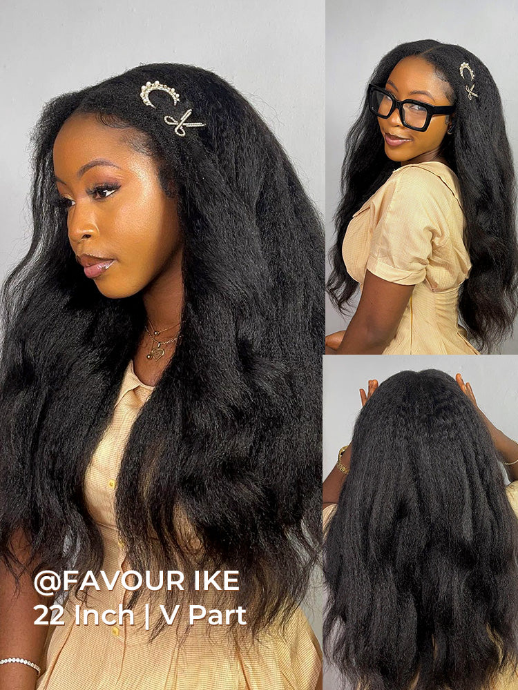 250% Density Boruihair Kinky Straight Glueless Pre‐Plucked Human Hair Wigs| V‐Part & U‐Part Options | 100% Human Hair