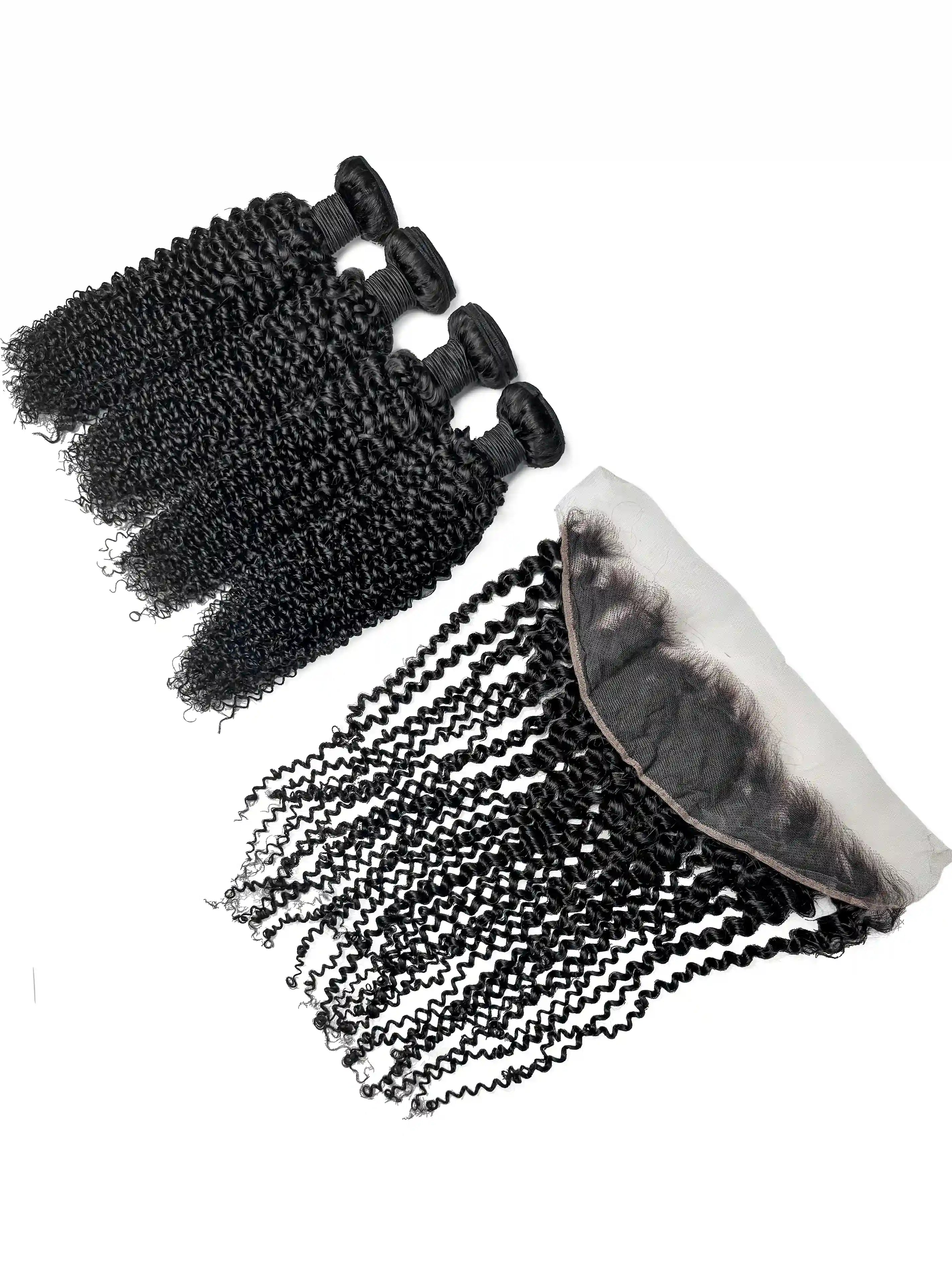 Kinky Curly 4PCS Bundles & 1PC 13x4 Lace Frontal | Transparent & HD Lace | 100% Human Hair | Top Virgin Hair