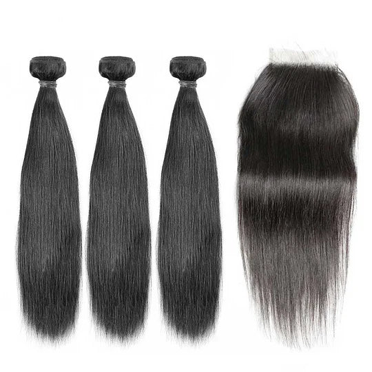 Straight 3PCS Bundles & 1PC 5x5 Lace Closure | Transparent & HD Lace | 100% Human Hair | Top Virgin Hair