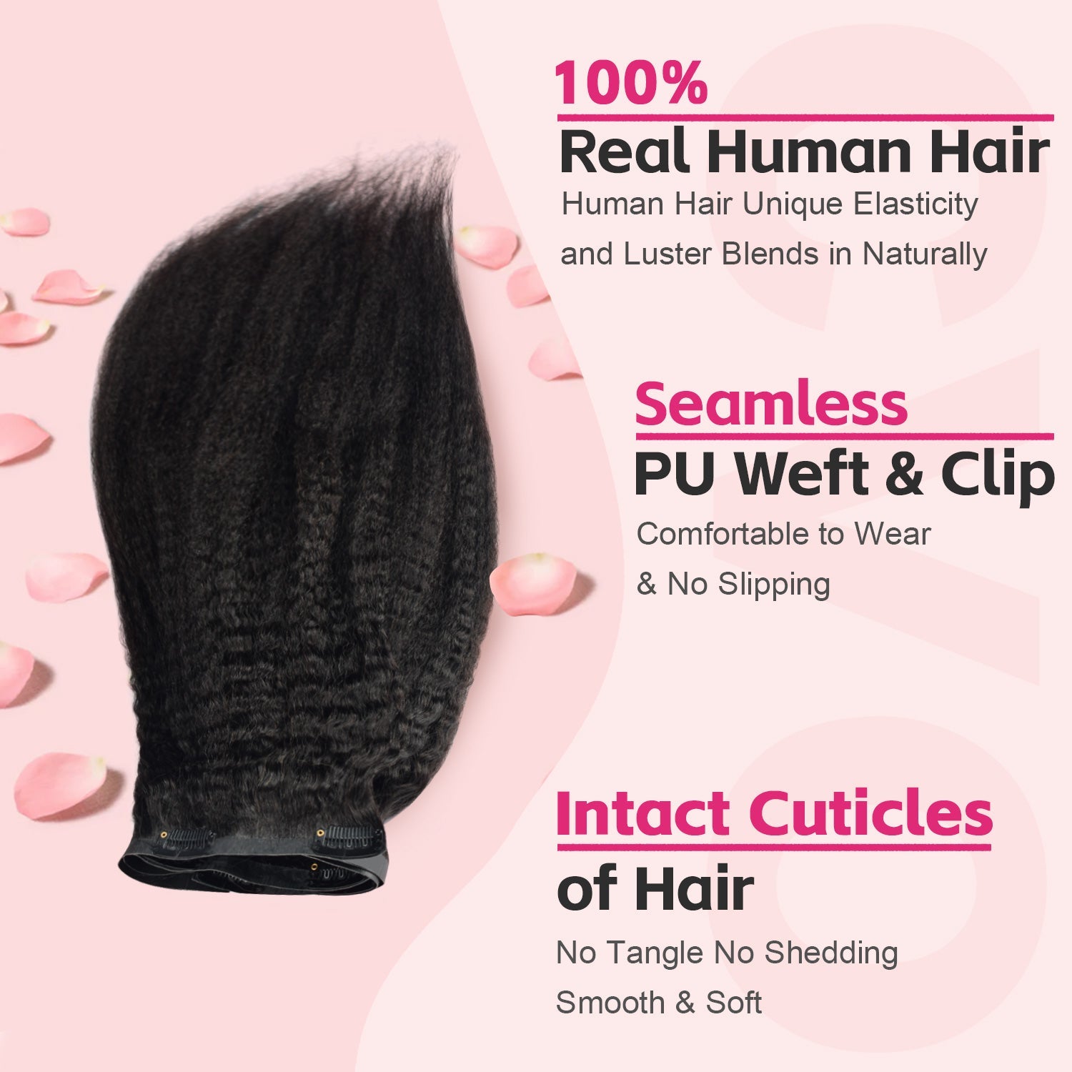 #1B Kinky Straight | Clip in Hair | 6Pcs 100g | PU Seamless Clip ins | Extensions Real Human Hair | boruihair