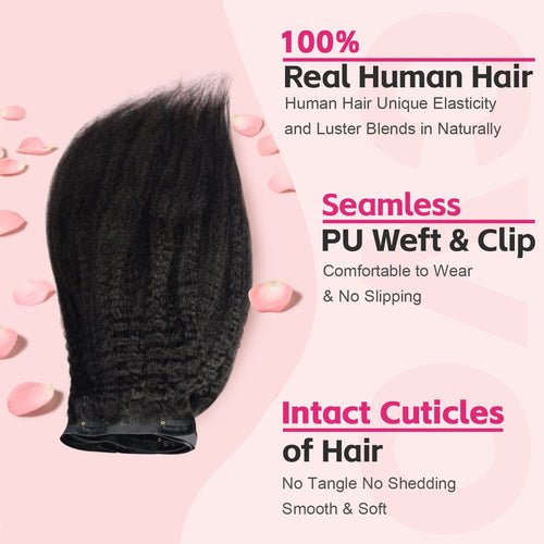 #1B Kinky Straight | Clip in Hair | 6Pcs 100g | PU Seamless Clip ins | Extensions Real Human Hair | boruihair