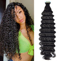 #1B Deep Wave Tape in Hair  Extensions 20pcs 50g/pack Seamless Skin Weft Hair | 100% Human Hair | BORUIHAIR