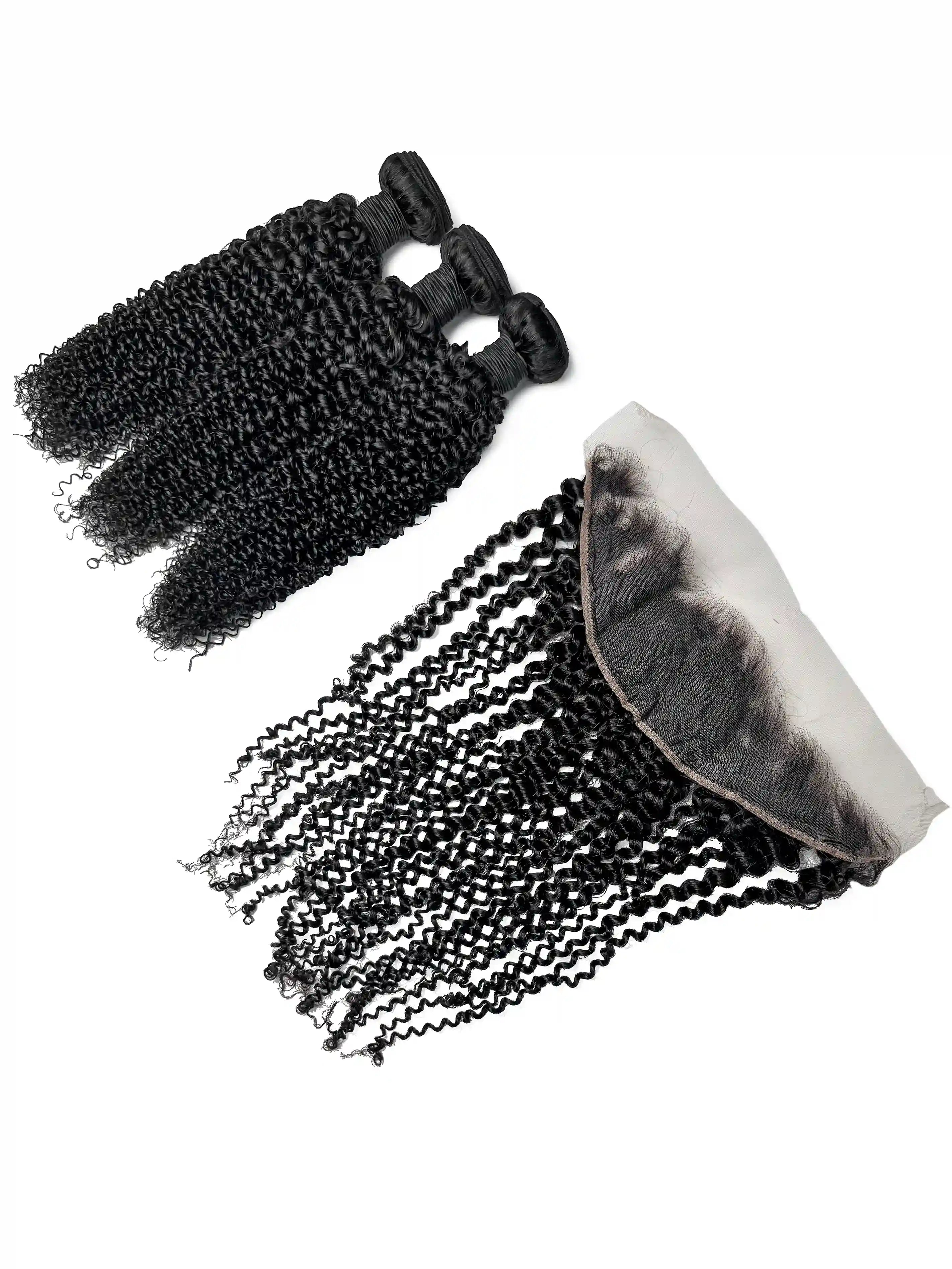 Kinky Curly 3PCS Bundles & 1PC 13x4 Lace Frontal | Transparent & HD Lace | 100% Human Hair | Top Virgin Hair