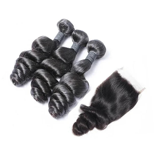 Loose Wave 3PCS Bundles & 1PC 5x5 Lace Closure | Transparent & HD Lace | 100% Human Hair | Top Virgin Hair