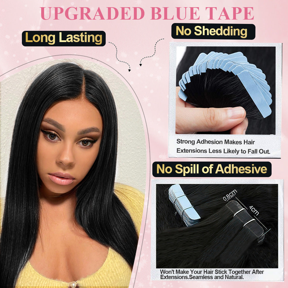 #1B Straight Tape in Hair  Extensions 20pcs 50g/pack Seamless Skin Weft Hair | 100% Human Hair | BORUIHAIR