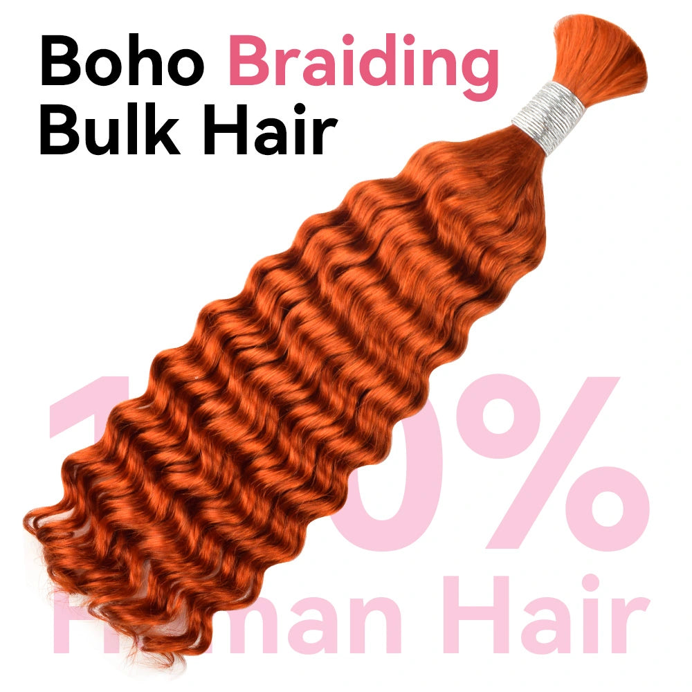 #350 Ginger Orange Deep Wave Hair Bulk | For Braiding | 100% Human Hair | BORUIHAIR