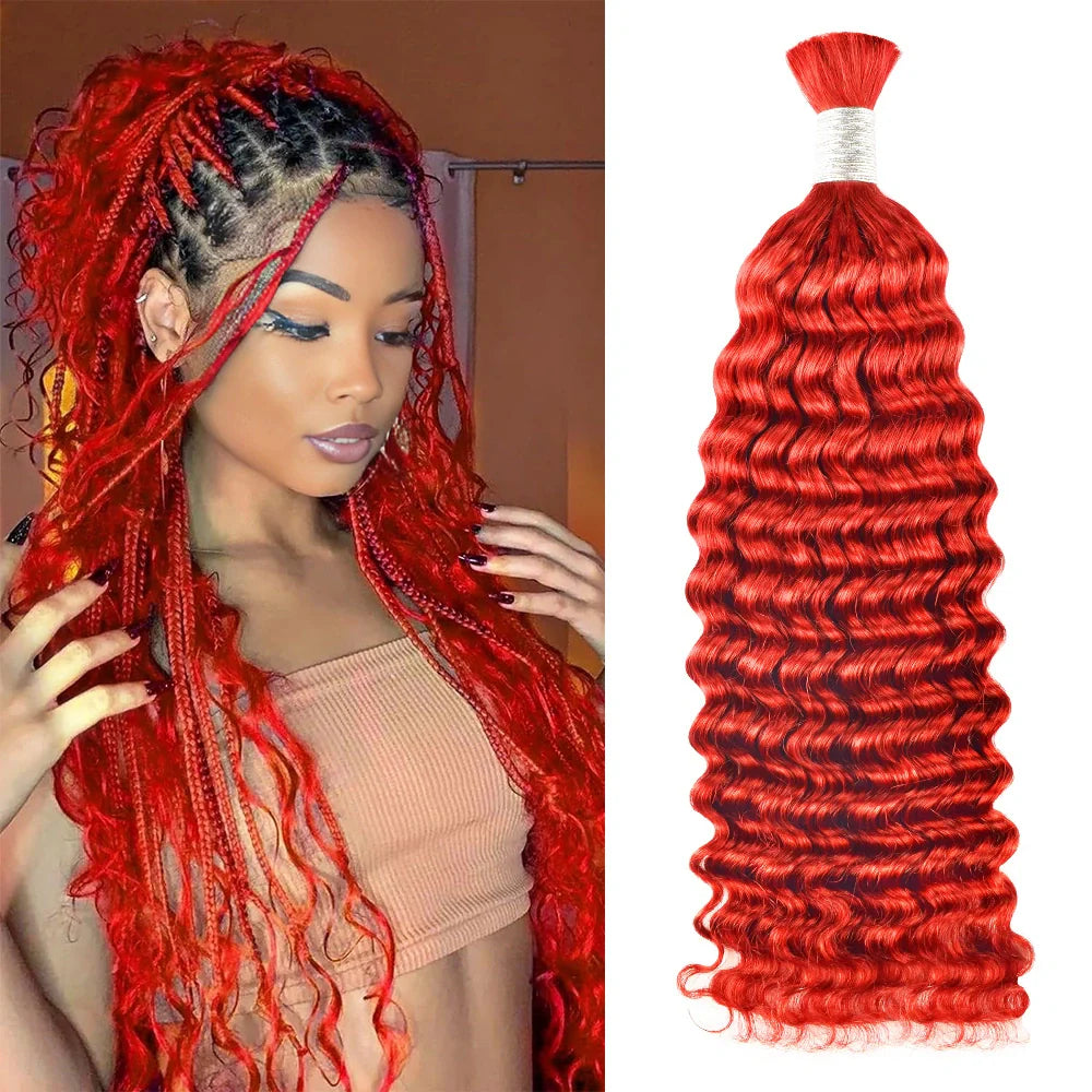 #Red Deep Wave Hair Bulk | Bohemian | For Braiding | 100% Human Hair | BORUIHAIR