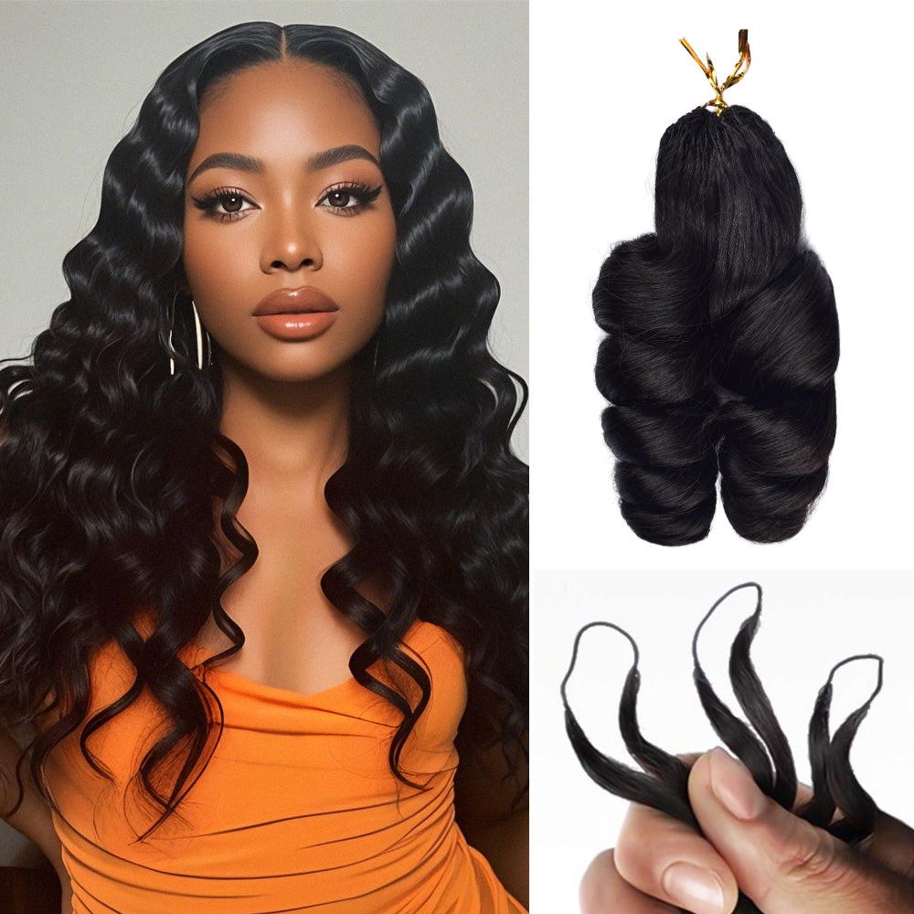 Loose Wave Crochet Human Hair Pre Loop Extensions BORUIHAIR