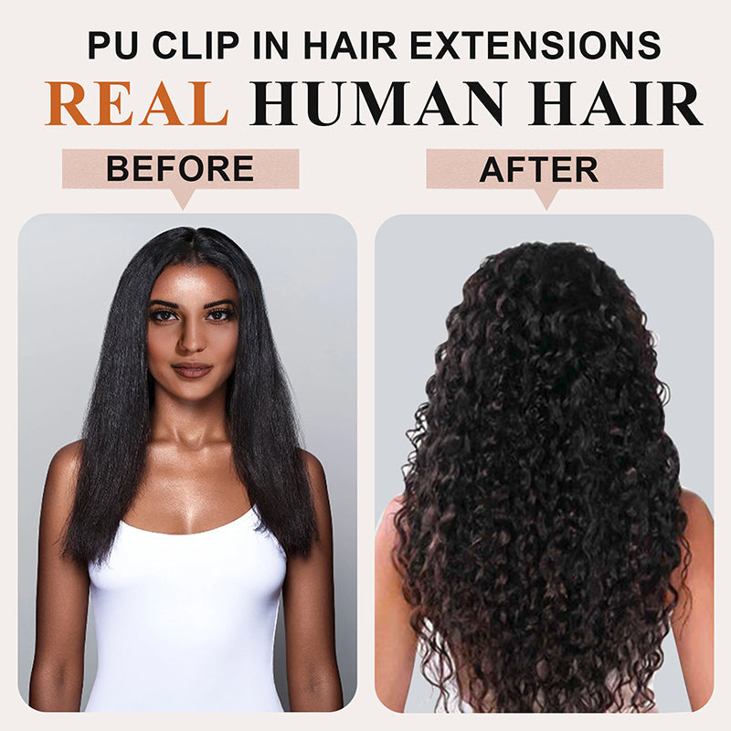 #1B Deep Wave | 6Pcs 100g | PU Seamless Clip ins Hair | 100% Human Hair | boruihair