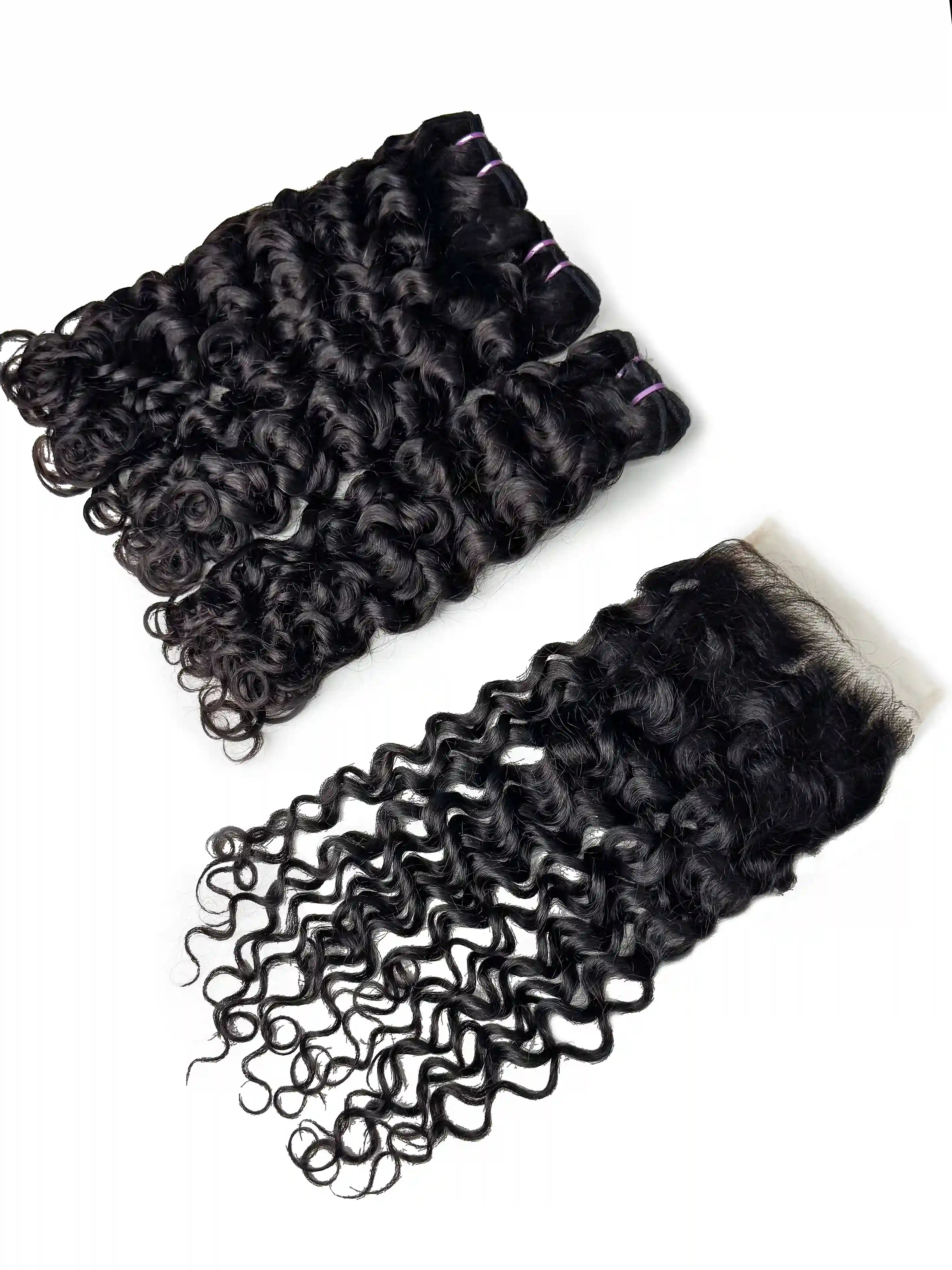 Water Wave 3PCS Bundles & 1PC 5x5 Lace Closure | Transparent & HD Lace | 100% Human Hair | Top Virgin Hair