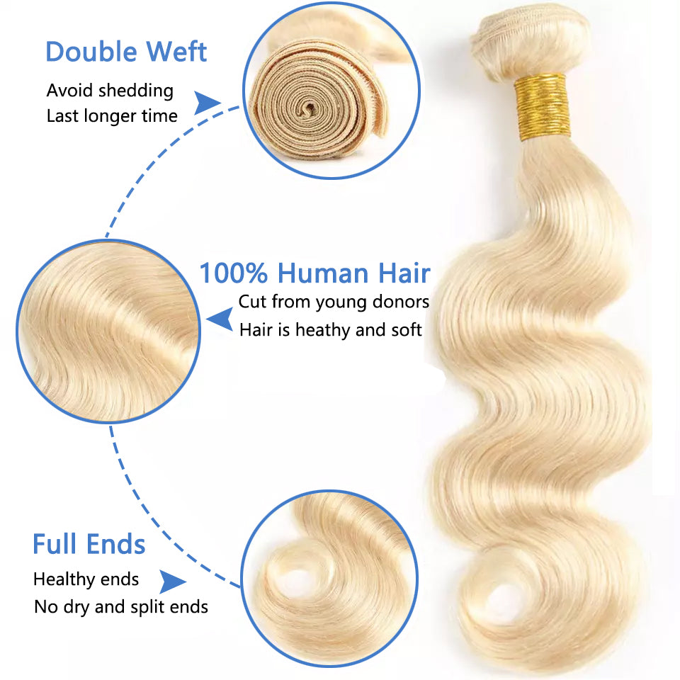 12A 3PCS + 13X4/13X6 Transparent Lace Frontal Body Wave #613 Bundles With Transparent Lace Frontal