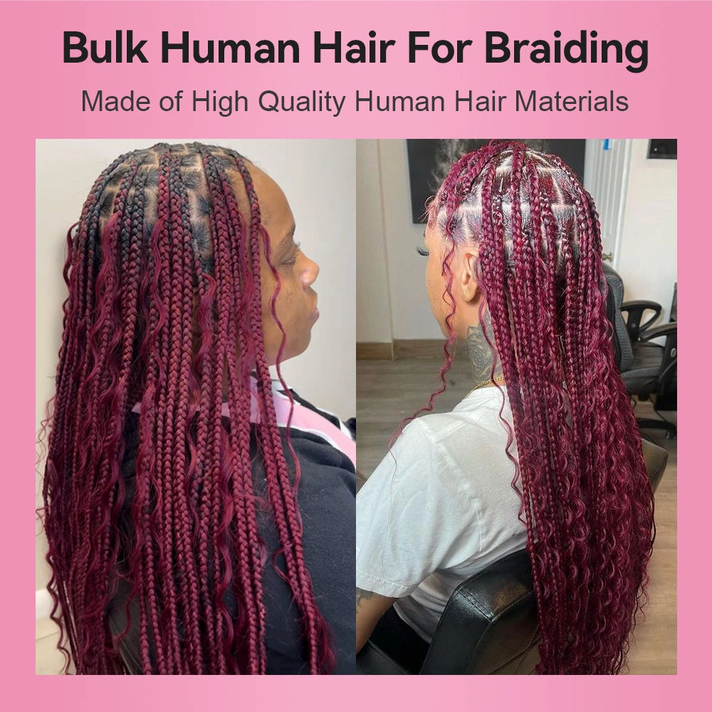 #99J Burgundy Water Wave Hair Bulk | For Braiding |100% Human Hair | BORUIHAIR