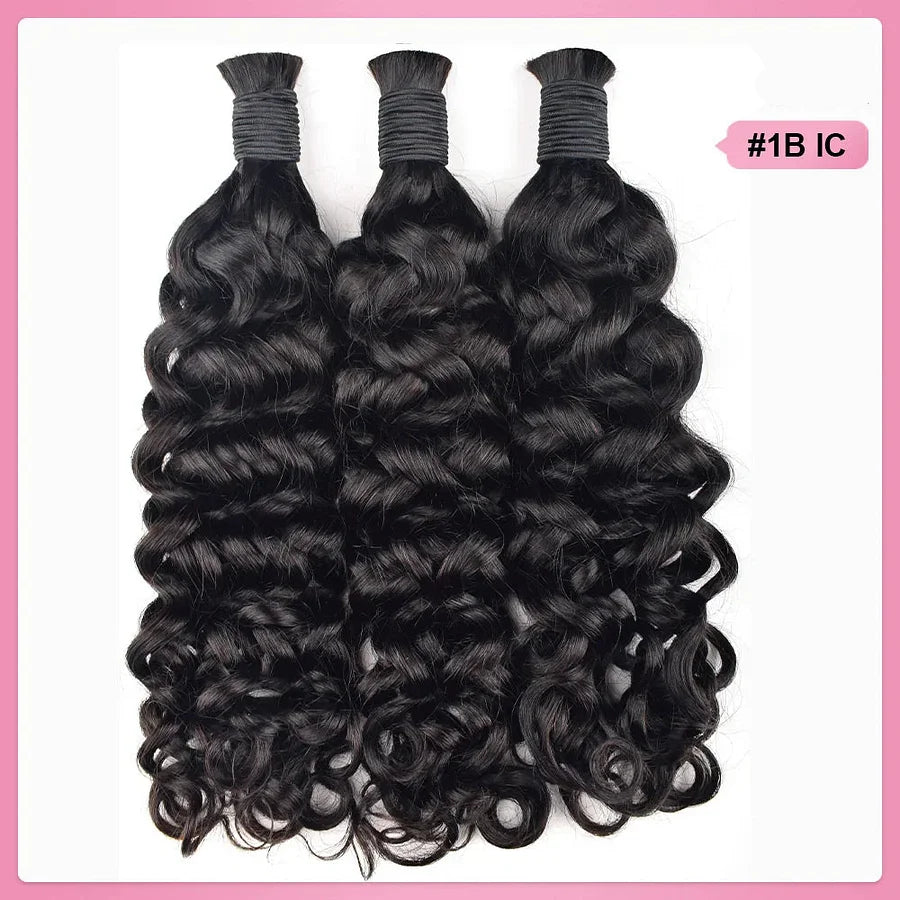 Natural Black Italian Curly Bulk Human Hair For Boho Braids BORUIHAIR