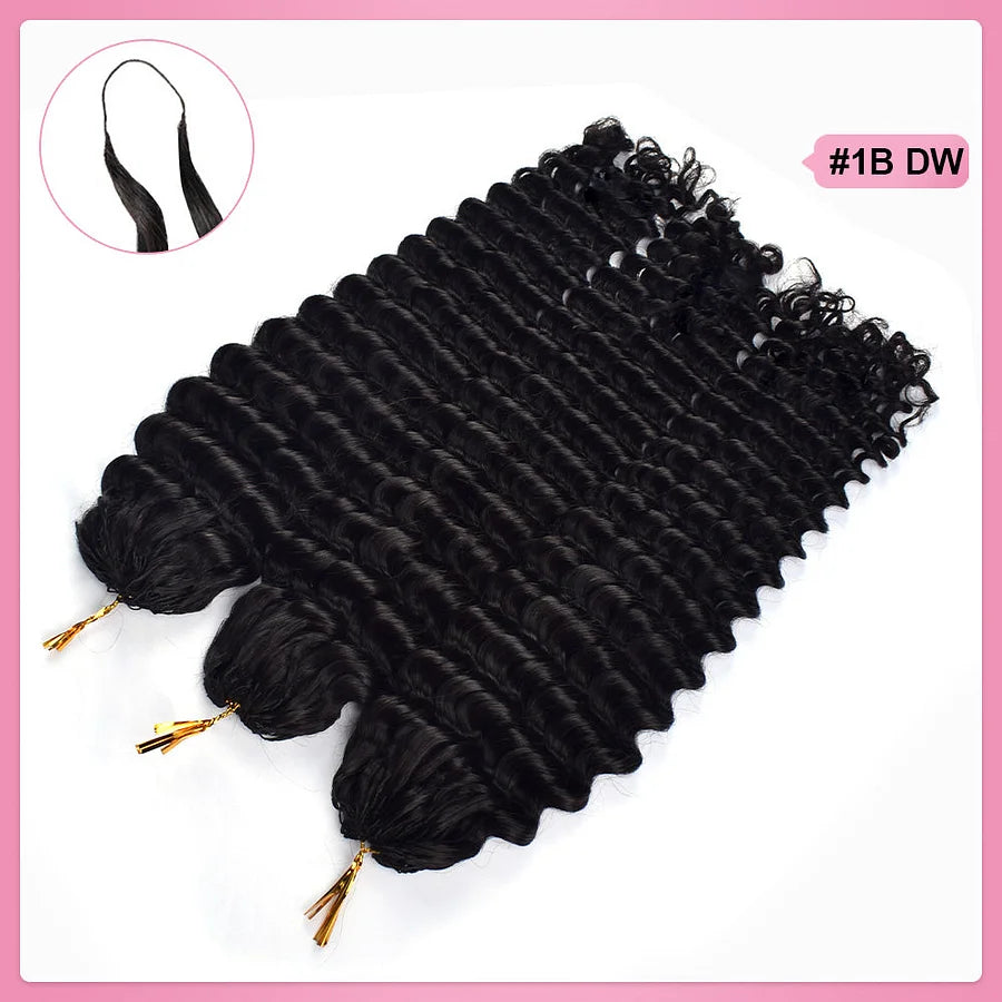 Deep Wave Crochet Human Hair Pre Loop Extensions BORUIHAIR