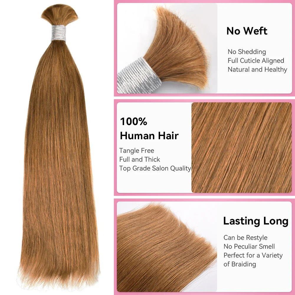#30 Straight Hair Bulk | Boho Braids | No Weft | 100% Human Hair | BORUIHAIR