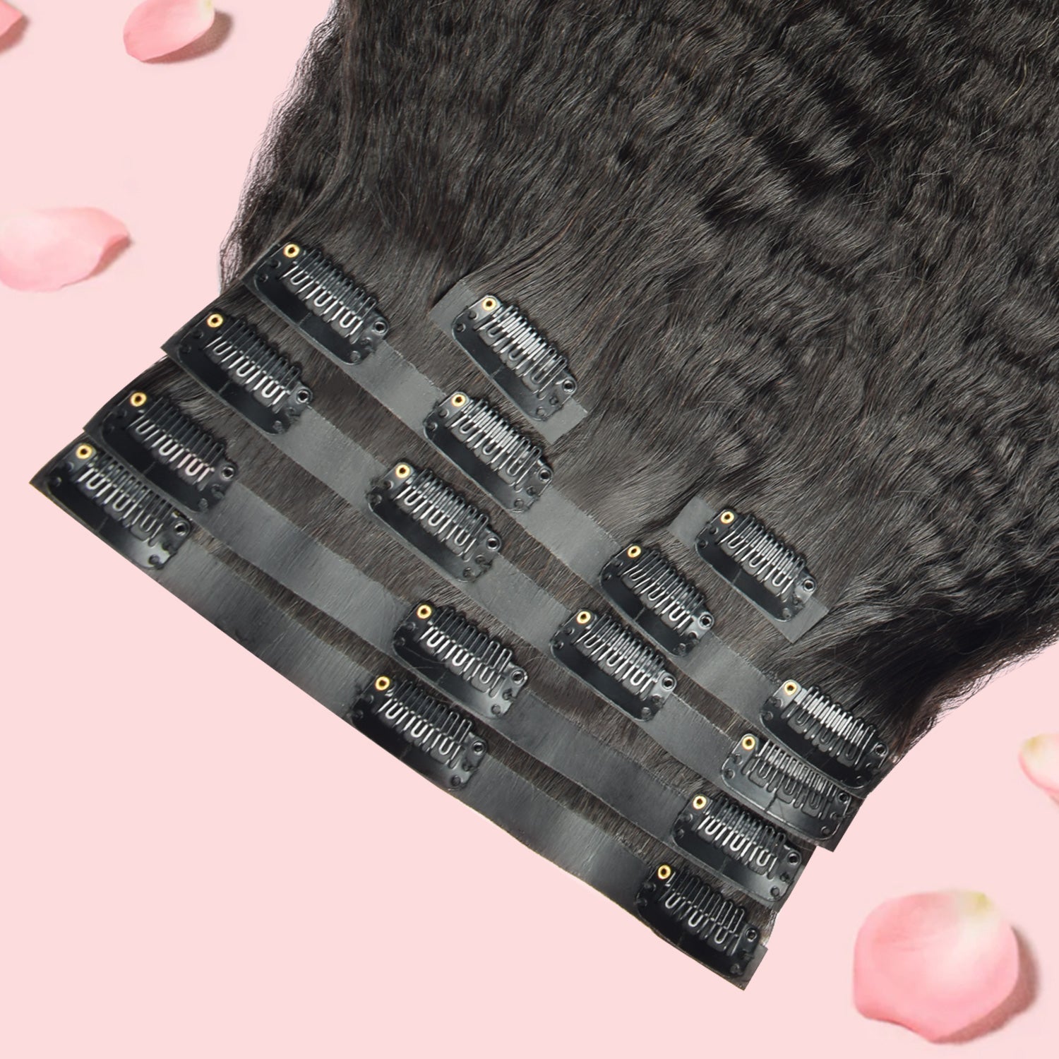 #1B Kinky Straight | Clip in Hair | 6Pcs 100g | PU Seamless Clip ins | Extensions Real Human Hair | boruihair