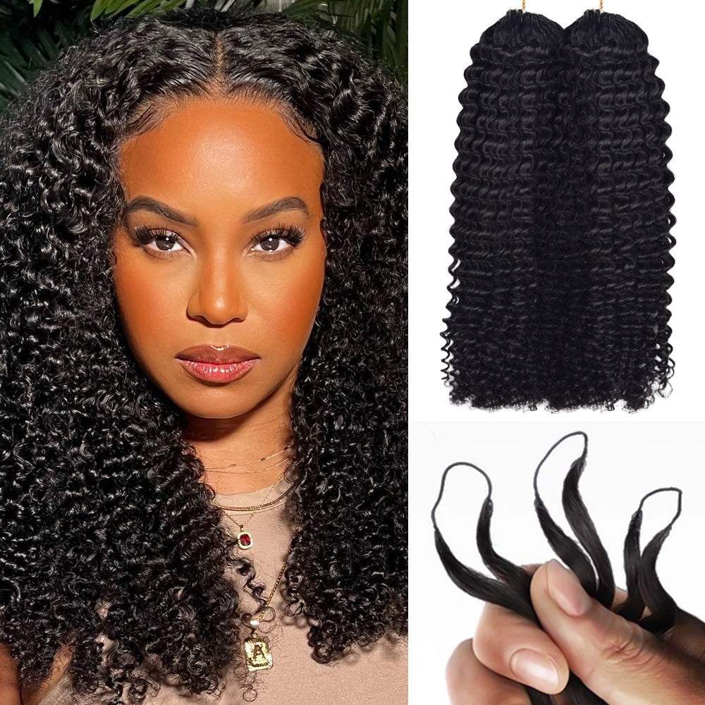 Kinky Curly Wave Crochet Human Hair Pre Loop Extensions BORUIHAIR