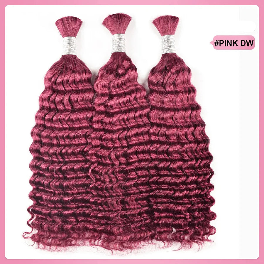 #Pink Deep Wave Hair Bulk | For Braiding | 100% Human Hair | BORUIHAIR