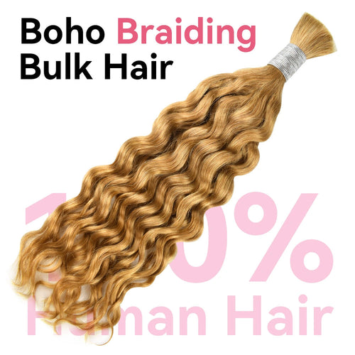 #27 Honey Blonde Water Wave Hair Bulk | For Braiding |100% Human Hair | BORUIHAIR