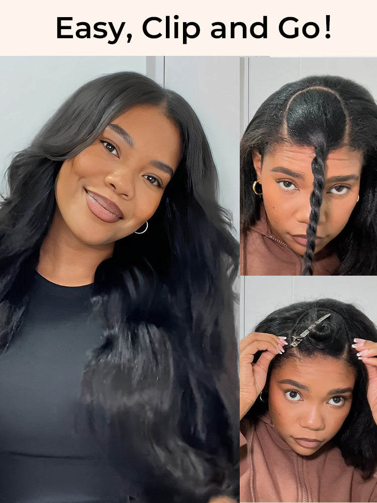 250% Density Boruihair Kinky Straight Glueless Pre‐Plucked Human Hair Wigs| V‐Part & U‐Part Options | 100% Human Hair