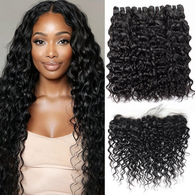 Water Wave 4PCS Bundles & 1PC Closure or Frontal – 5x5, 13x4 & 13x6 | 100% Human Hair | Transparent Lace Wig | Boruihair