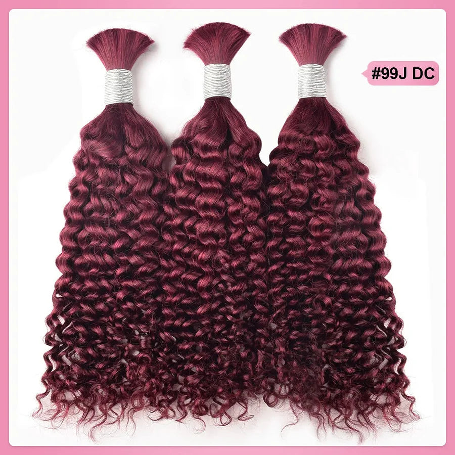 #99J Burgundy Deep Curly Hot Braids Bulk Human Hair BORUIHAIR