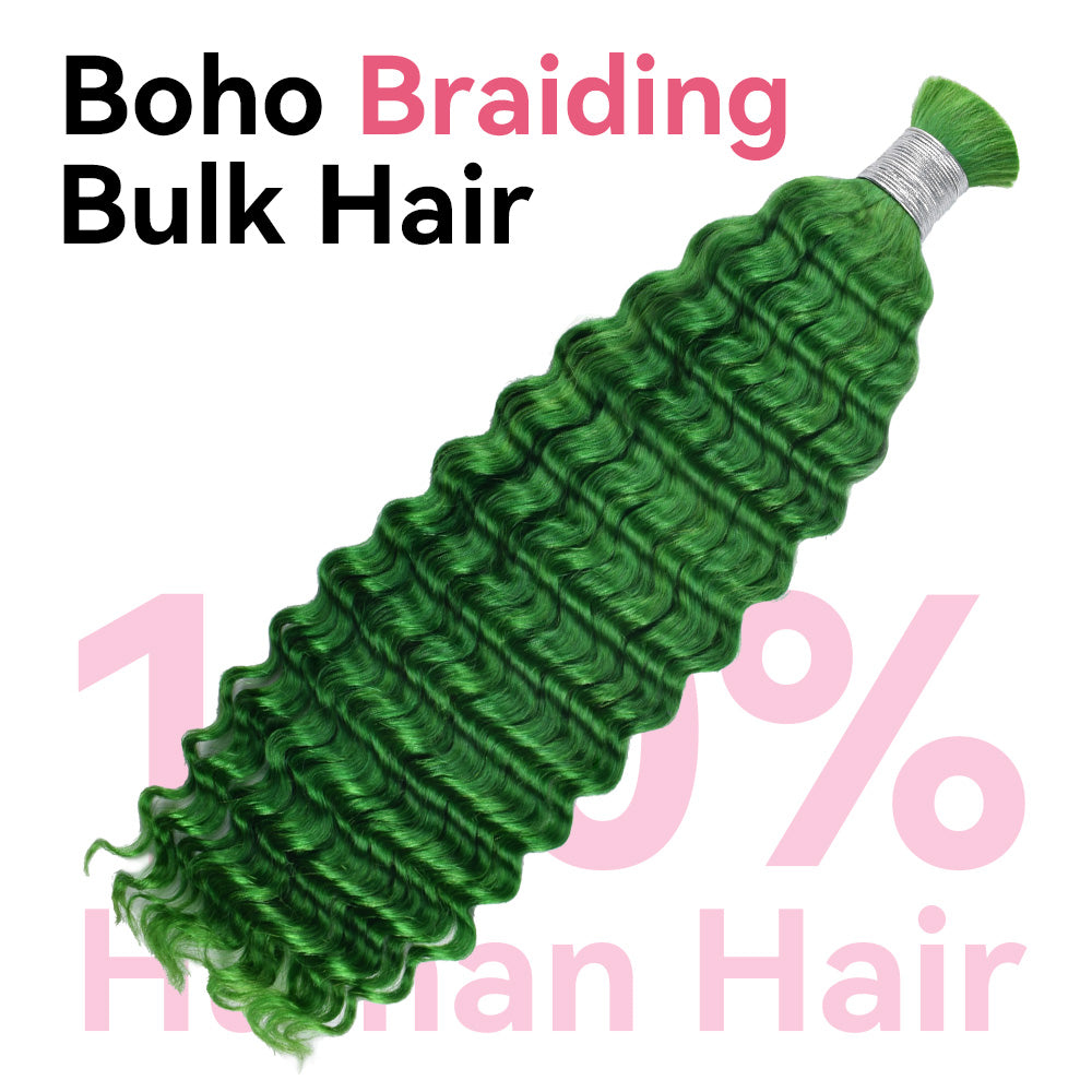 Green Deep Wave Hair Bulk | Customized Boho Braids | No Weft | 100% Human Hair | BORUIHAIR