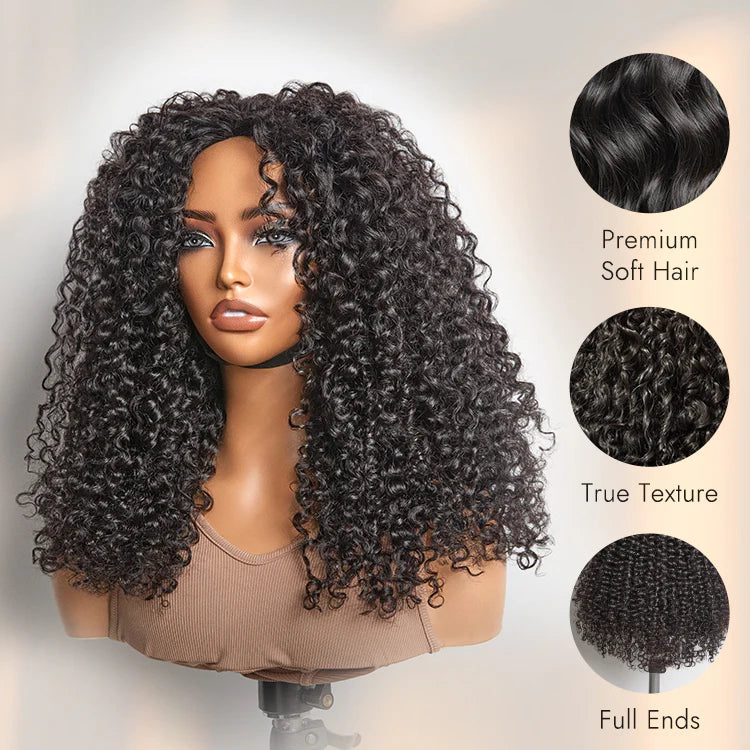 Super Double Drawn Pixie Curly Drawstring Wigs Easy To Wear & Go 3/4 Flip Over Half Wig Glueless Human Hair