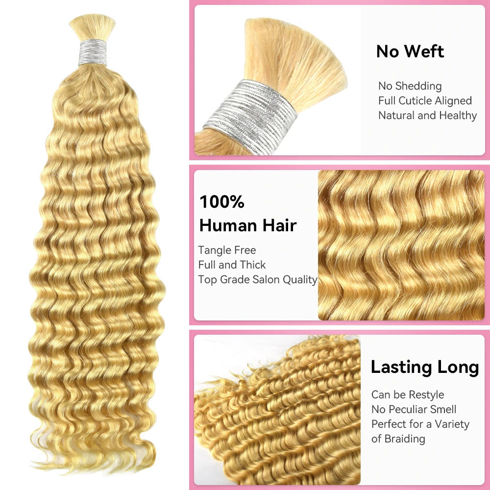 #613 Blonde Deep Wave Hair Bulk | For Braiding | 100% Human Hair | BORUIHAIR