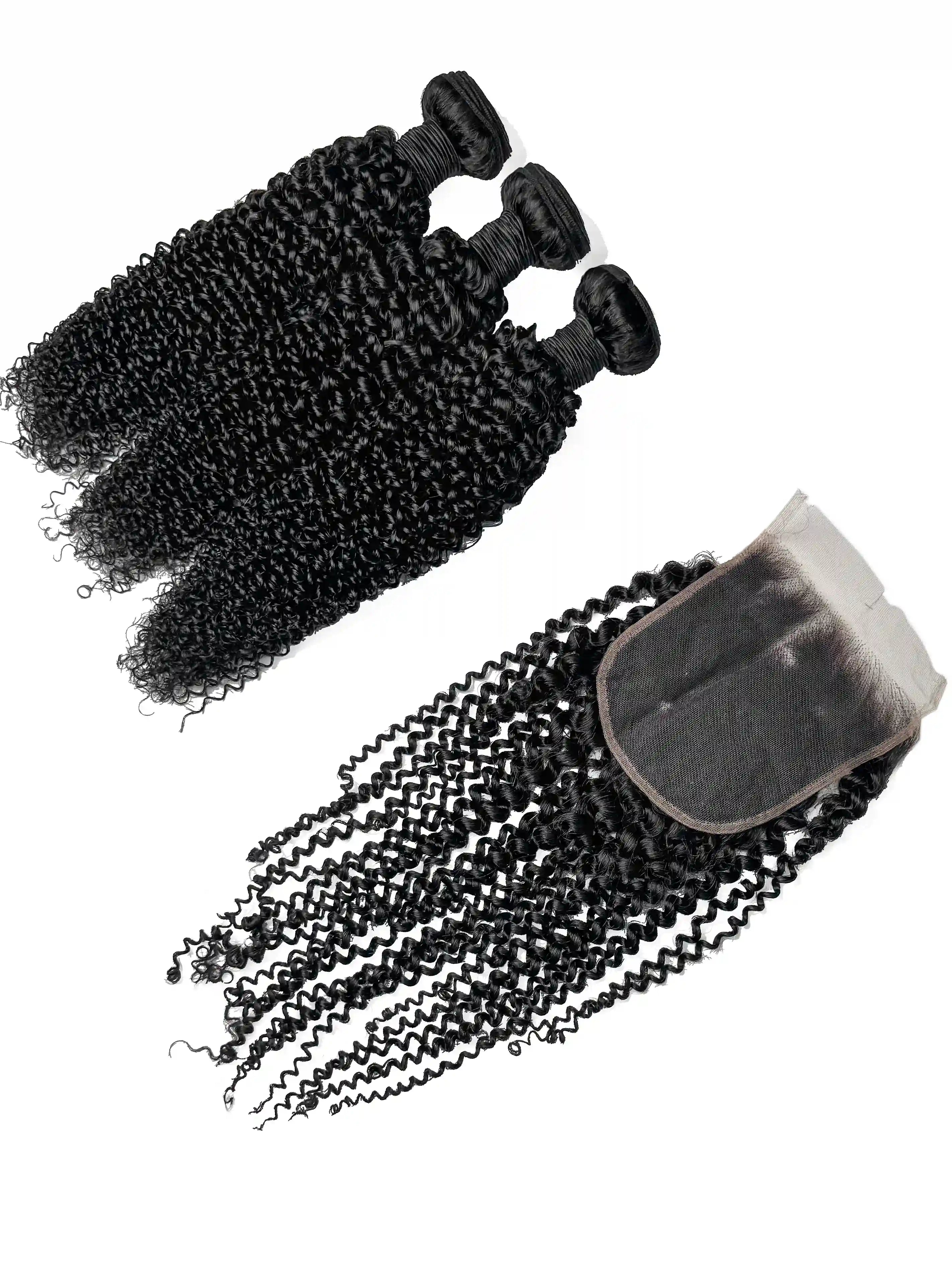 Kinky Curly 3PCS Bundles & 1PC 5x5 Lace Closure | Transparent & HD Lace | 100% Human Hair | Top Virgin Hair
