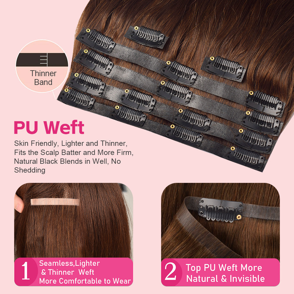 #3 Straight | Clip in Hair | 6Pcs 100g | PU Seamless Clip ins | Extensions Real Human Hair | boruihair