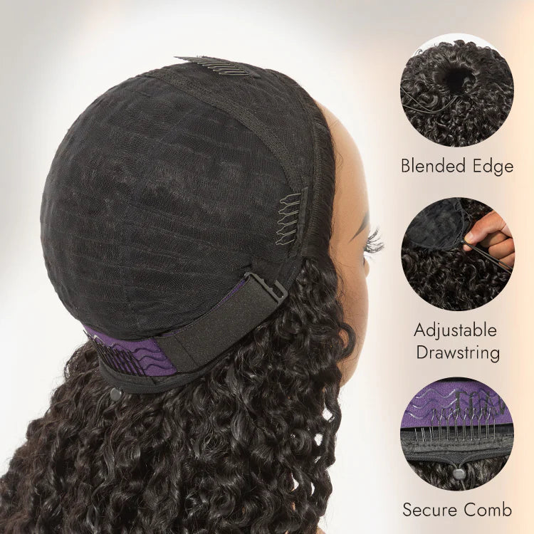 Super Double Drawn Pixie Curly Drawstring Wigs Easy To Wear & Go 3/4 Flip Over Half Wig Glueless Human Hair