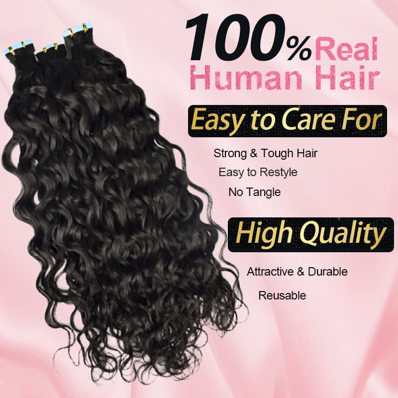 #1B Italian Curly Tape in Hair  Extensions 20pcs 50g/pack Seamless Skin Weft Hair | 100% Human Hair | BORUIHAIR