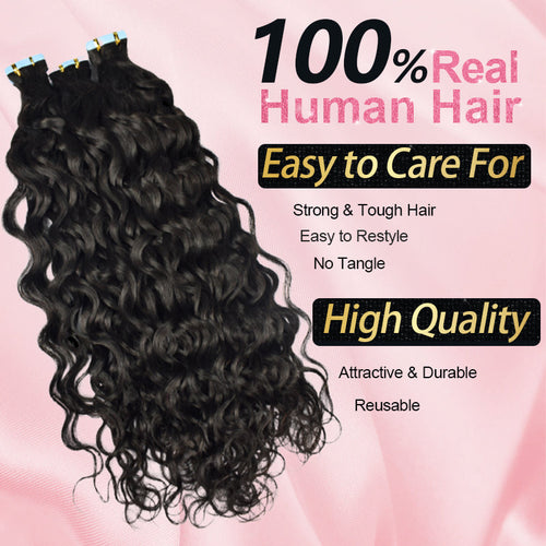 #1B Italian Curly Tape in Hair  Extensions 20pcs 50g/pack Seamless Skin Weft Hair | 100% Human Hair | BORUIHAIR