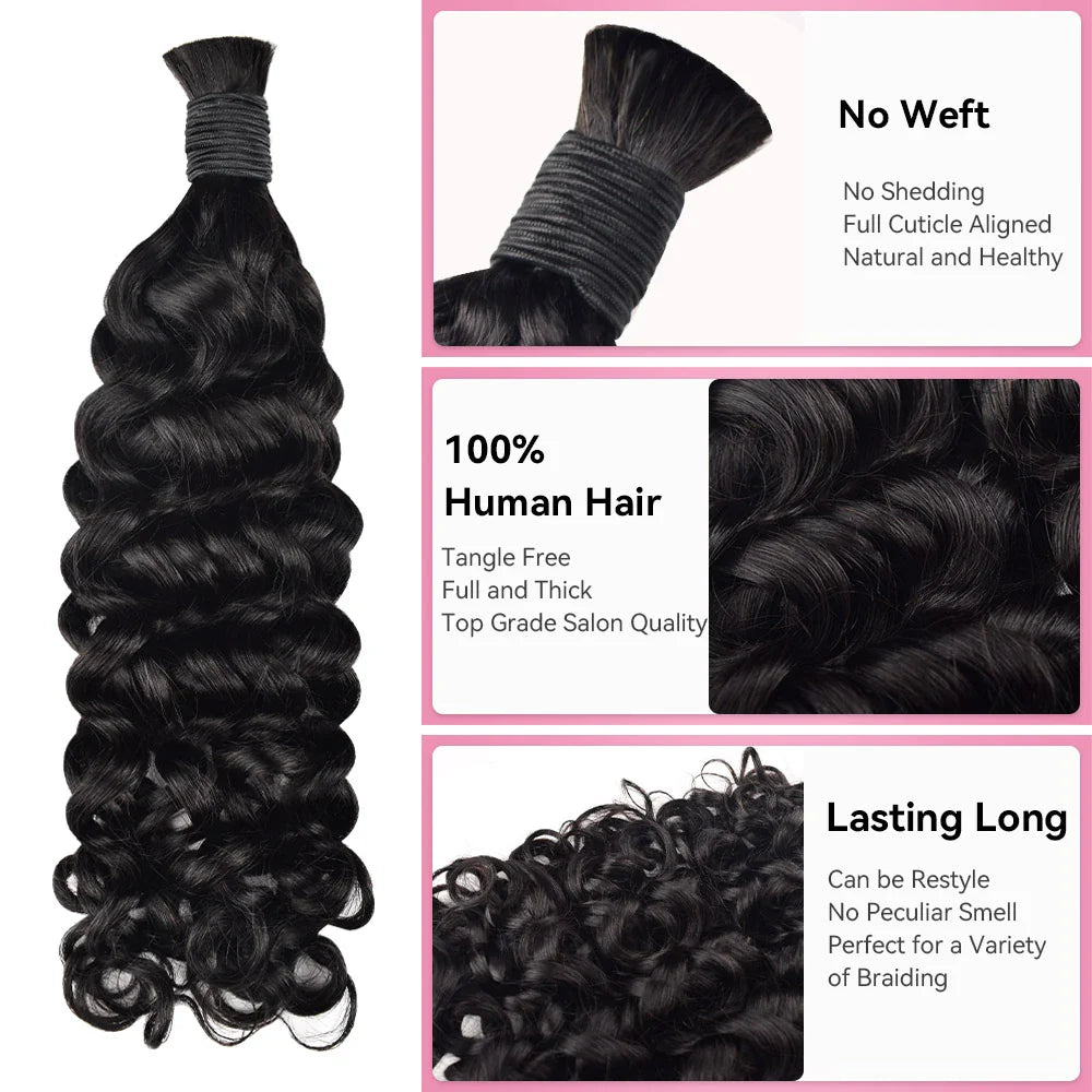 #1 Jet Black Italian Curly 100% Human Hair Braid Styles BORUIHAIR