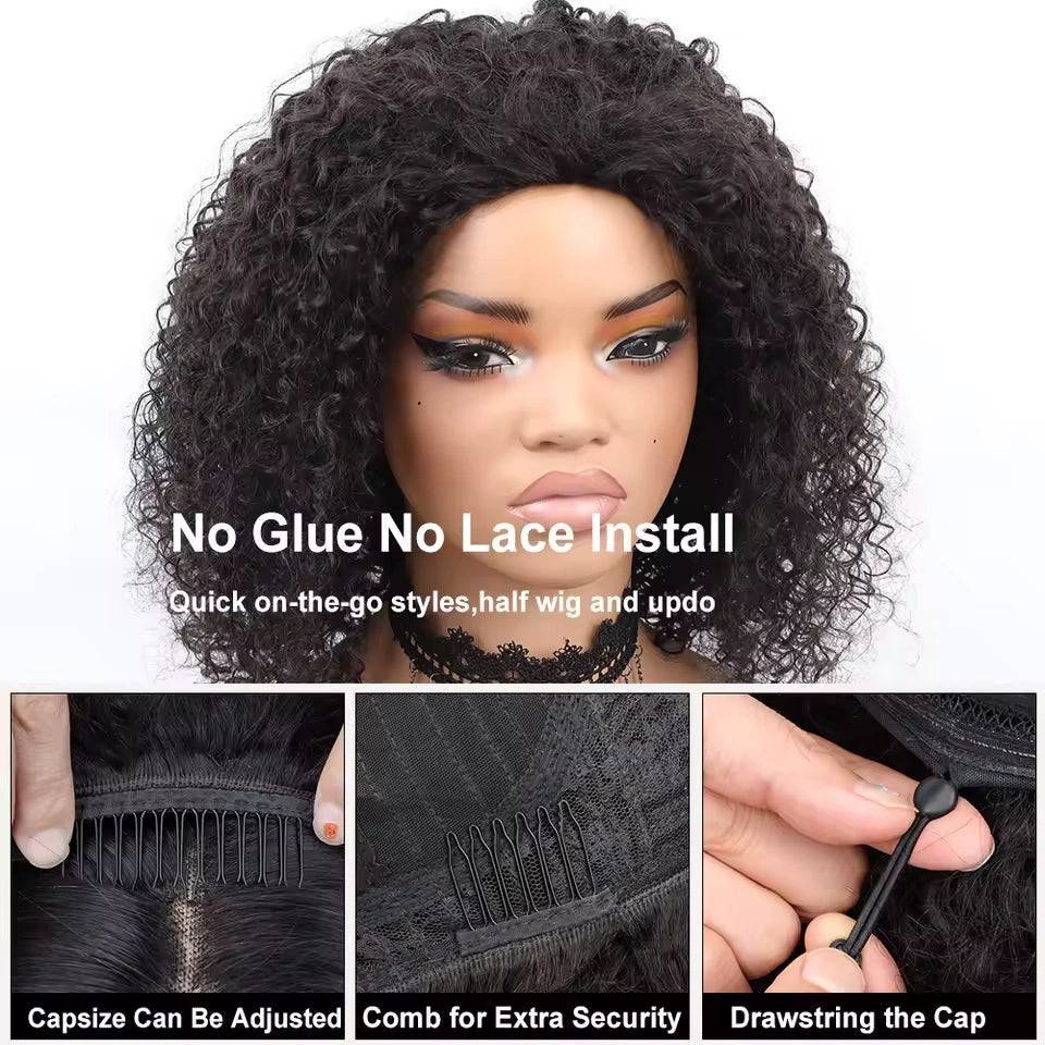 Afro Kinky  Curly | Virgin Hair | Wear & Go Half Wig | 3 In 1 Wig No Glue Half Wig | 100% Human Hair