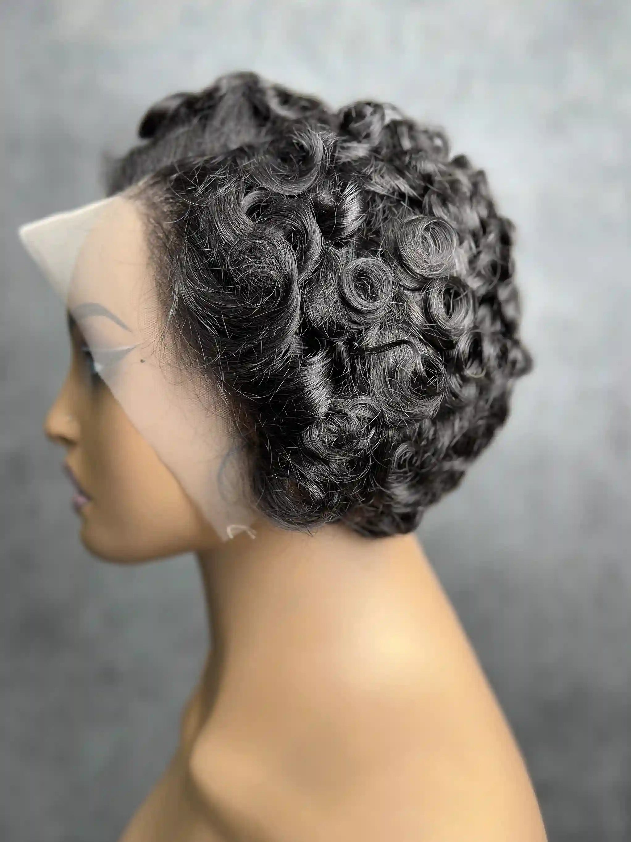 Short Layered Pixie Cut Curly Wigs Transparent 13*4 Full Frontal Lace Color Wig | 100% Human Hair | Boruihair
