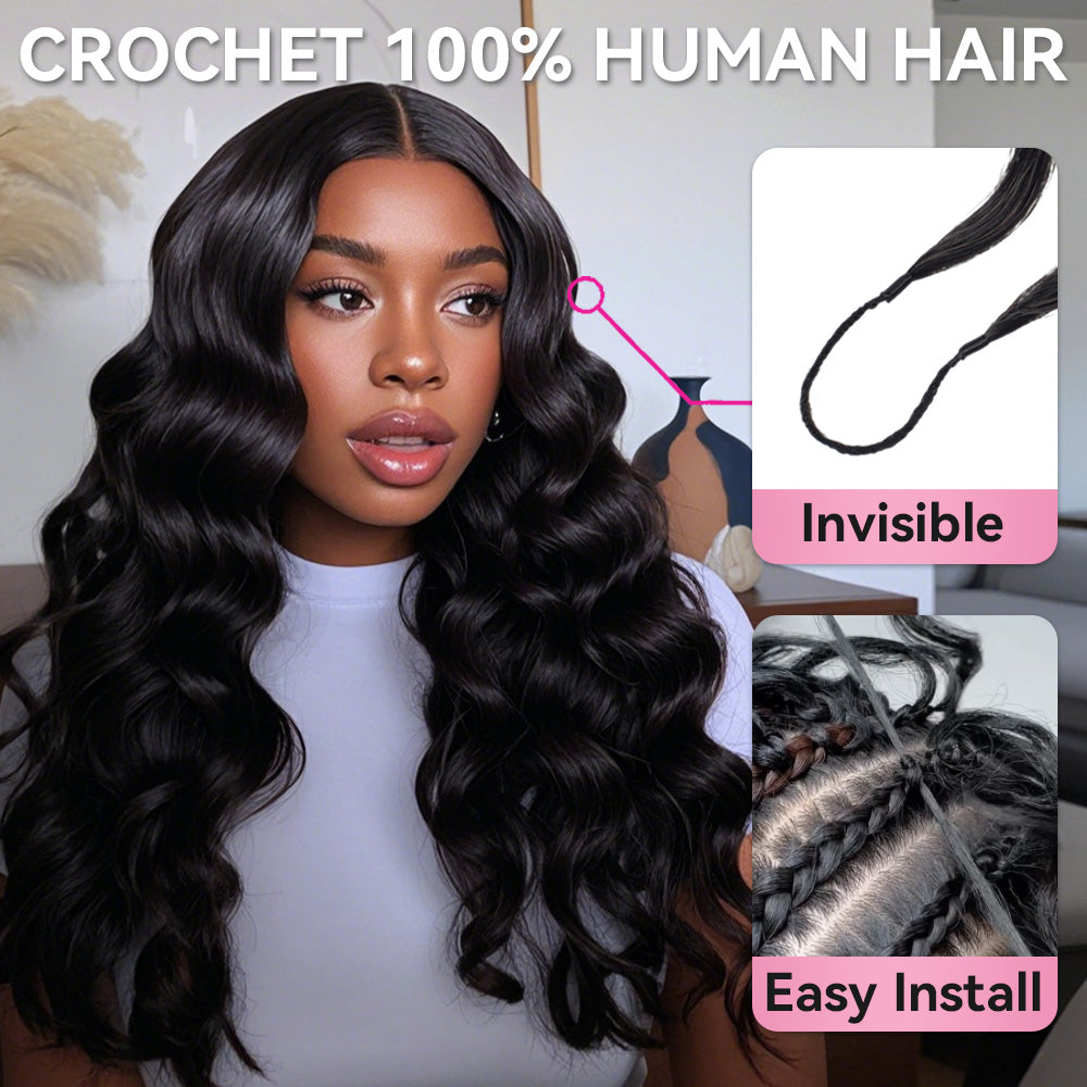 Loose Wave Crochet Human Hair Pre Loop Extensions BORUIHAIR