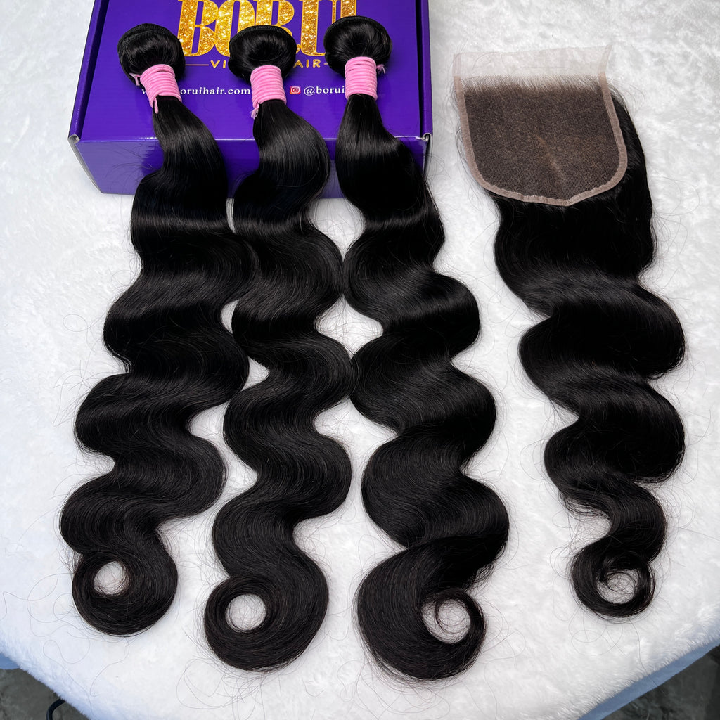 Body Wave 3PCS Bundles & 1PC 6x6 Lace Closure | Transparent & HD Lace | 100% Human Hair | Top Virgin Hair